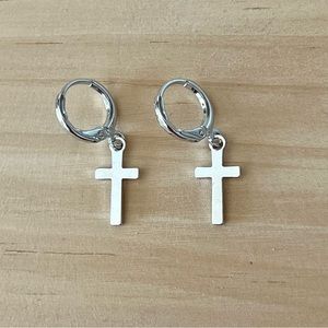 NEW | cross dangle huggie hoop earrings